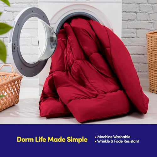 Dorm Room Essentials College Bedding Comforter Set 5 Piece Twin Size Bed in a Bag for College Students Boys and Girls, Twin, Red Sweet Home Collection