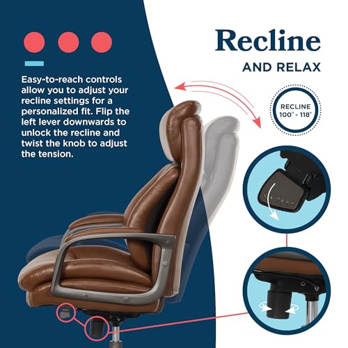 La-Z-Boy Nova Executive Office Chair, Patented AIR Ergonomic Support Technology, High-Back Premium Comfort & Support, Cognac Brown Vegan PU Leather La-Z-Boy