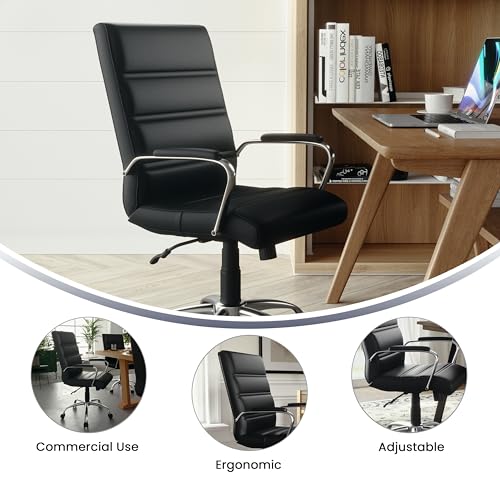 Flash Furniture Whitney Mid-Back Swivel LeatherSoft Desk Chair with Padded Seat and Armrests, Adjustable Height Padded Office Chair, Black Flash Furniture