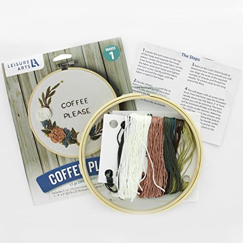 Leisure Arts Embroidery Kit 6" Coffee Please - cross stitch kits for beginners - embroidery kit for beginners - embroidery kits for adults - embroidery kits for adults