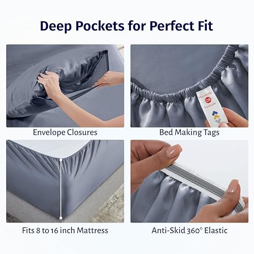 California Design Den Certified 100% Egyptian Cotton California King Sheets Set - Lightweight Percale Cal King Sheet Set with Deep Pockets, Crisp & Durable Luxury Bedding - Mineral Blue California Design Den