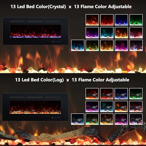 Valuxhome 30 Inches Recessed and Wall Mounted Electric Fireplaces Insert for Living Room with Remote,1500W/750W,13 Fuel Bed Colors, Overheating Protection, Crystal, Touch Screen, Timer, Black Valuxhome