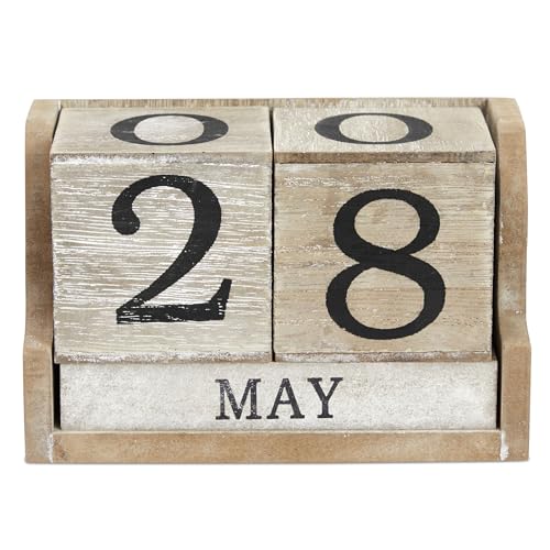 Juvale Wooden Perpetual Block Calendar for Desk, Wood Month Date Display Blocks for Teachers, Students, Classroom, Rustic Farmhouse Office Decor, Desk Accessories (5 x 4 In) Juvale