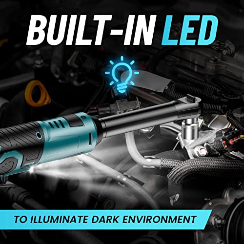 Seesii 3/8" Long Neck Ratchet Wrench, 40Ft-lbs 6" Extended Cordless Ratchet Wrench Kit w/ 2x2.0Ah Batteries & Fast Charge, 220RPM Variable Speed Ratcheting Wrench w/ 7 Sockets, RT400B Seesii