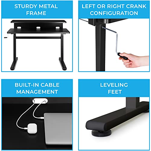 Stand Steady Tranzendesk | 55 Inch Dual Level Standing Desk with Shelf | Easy Crank Height Adjustable Sit to Stand Desk | Stand Up Workstation with Monitor Riser for Home & Office (55in / Black) Stand Steady