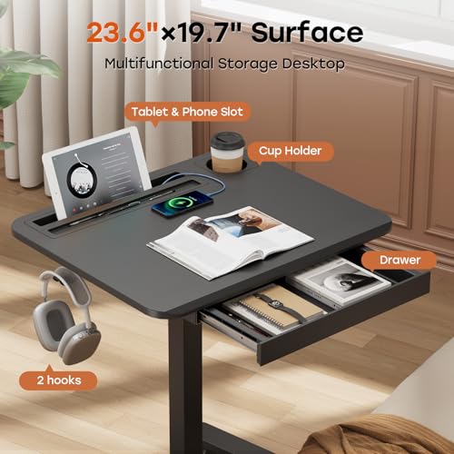 JYLH JOYSEEKER Mobile Small Standing Desk with Drawer, 23.6"x19.7" Rolling Laptop Cart on Wheels, Height Adjustable Sit Stand Computer Workstation with Storage for Compact Space, Black JYLH JOYSEEKER