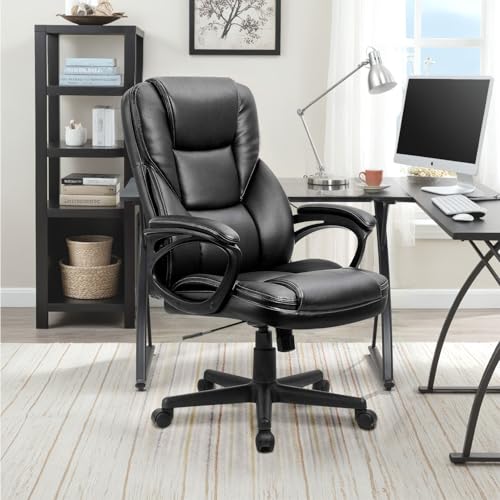 Furmax Office Executive Chair High Back Adjustable Managerial Home Desk Chair, Swivel Computer PU Leather Chair with Lumbar Support (Black) Furmax