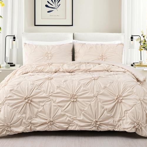 Uspring Quilts Queen Size Elegant Flower Bedding Set with 2 Pillow Shams, Lightweight Soft Quilted Bedspreads Cozy Stylish Floral Bedding Comforter Sets for All Season (Khaki, 90'' x 90'') Uspring