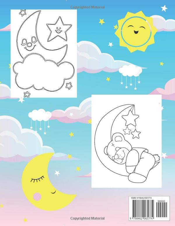 Moon & Star Coloring Book For Kids: Moon and stars coloring book with unique images to help children entertain and relax more after stressful school hours. Majosta