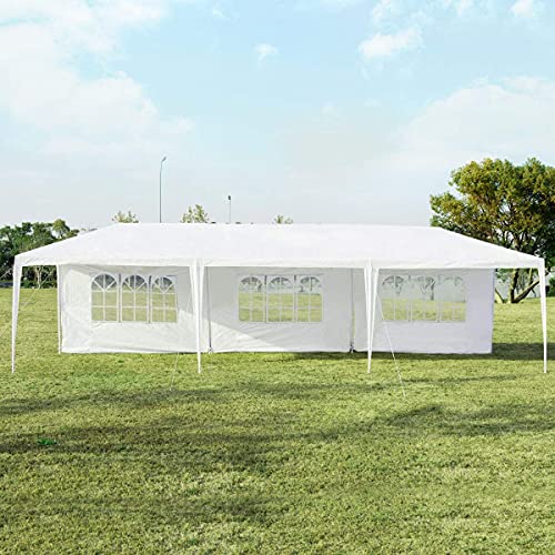 Tangkula 10' x 30' Party Tent, Portable Outdoor Tent with 5 Removable Sidewalls, and Connection Stakes, Ropes, Suitable for BBQ, Beach, Garden and Outdoor Events, Wedding Tent, White Tangkula