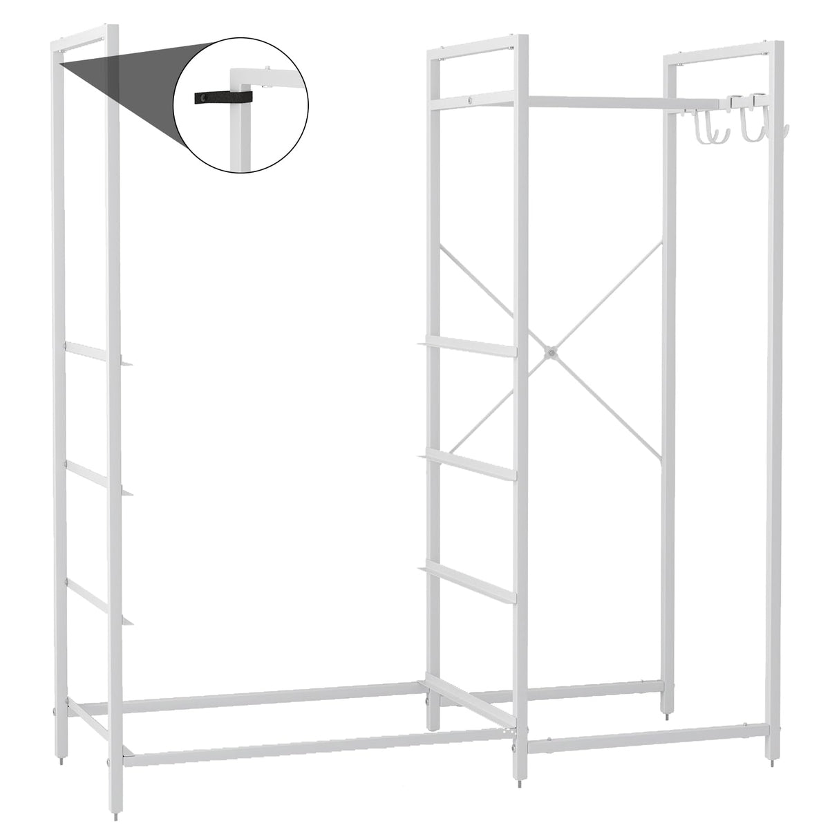 Seeday Fabric Dresser with Clothes Rack, 4 Drawers Dresser for Bedroom with Charging Station and LED Lights, Chest of Drawers with Wheels, Steel Frame, Wood Top, for Bedroom, Closet, White Seeday