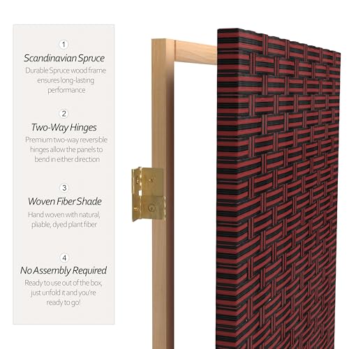 Red Lantern 6 ft. Tall Woven Fiber Room Divider, 4 Panels, Red-Black Red Lantern