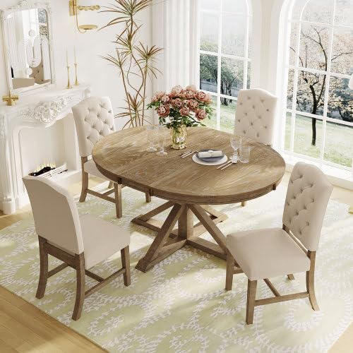 BSYEIO Wood Dining Table Extendable Round Dining Table for 4 to 6 Kitchen Table,Country Rustic Dinner Room Table Wood-42 (Only One Table) BSYEIO