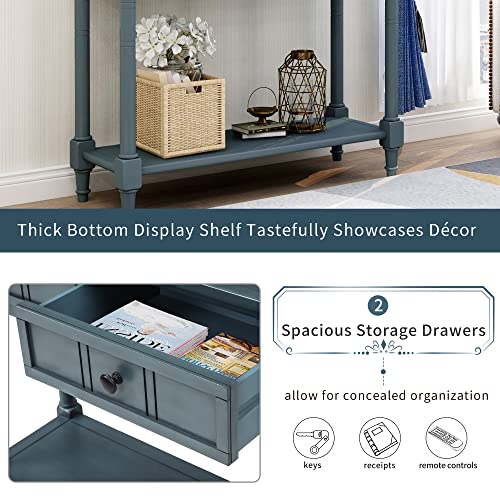 Merax Wood Sofa Table Console Table,Entryway Table Traditional Design with Two Drawers and Bottom Shelf for Living Room,Hallway,Dining Room,Navy Merax