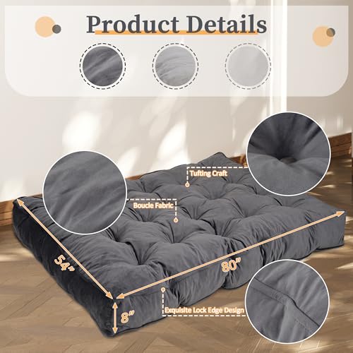 KOZIDO 8” Futon Mattress Full Size, Extra Thick Foldable Futon Sofa Bed Couch, Shredded Foam Filling Floor Mattress for Adults with No Assembly Needed, Frame Not Included - Dark Grey KOZIDO
