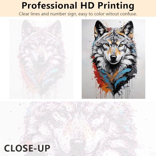Frameless DIY Wolf Paint by Numbers for Adults Beginner Easy Painting by Number Natural Wild Animals for Adults Acrylic Paint Kit as Gift for Boys Girls Artwork Home Decor 16x20 Inch TUMOVO