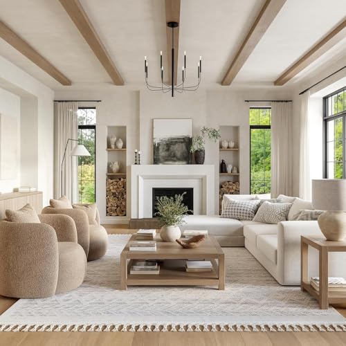 nuLOOM 5x8 Ansley Moroccan Tassel Area Rug, Light Grey, High-Low Textured Bohemian Design, Plush High Pile, Stain Resistant, For Bedroom, Living Room, Hallway, Entryway nuLOOM