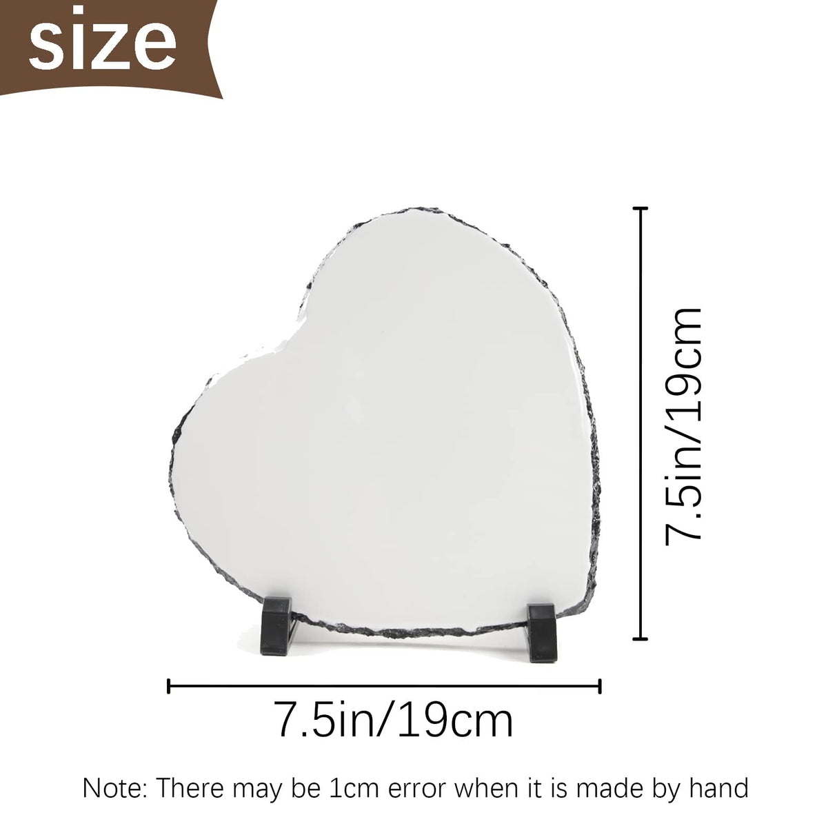 2 Pack Sublimation Slate Blanks 7.5x7.5 Inch Heart Custom Stone Slate Picture Frame Heat Transfer Rock Photo Plaque with Display Stand Decoration for Desktop Souvenir DIY Personalized Gift OKBA