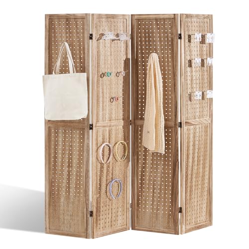VEVOR Wood Room Divider, 4 Panel Wood Folding Privacy Screen, 66.9 Inches Tall Indoor Carved Partition Divider, Portable Decoration Screen, for Room Separation, Home, Office, Restaurant & Bedroom VEVOR