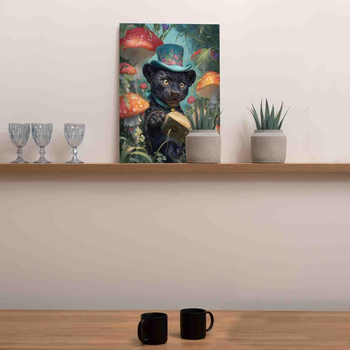 Panther Reading Book DIY Paint by Numbers for Adults Mushrooms Forest Paint by Number Kit on Canvas with Brushes and Pigment for Beginners Animal Home Wall Decor Gifts 16"x20" (Frameless) Aihonmin