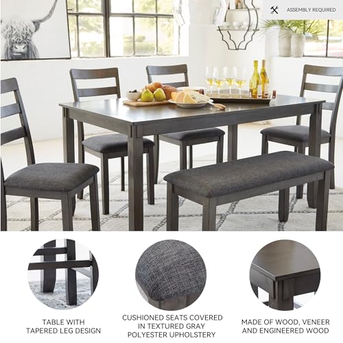Signature Design by Ashley Bridson 6 Piece Dining Set, Includes Rectangular Dining Table, 4 Ladderback Chairs & Bench, Wood, 36" W x 60.13" D x 30" H, Gray Signature Design by Ashley