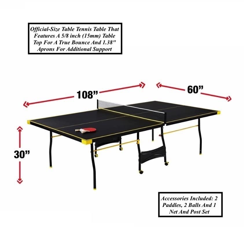 Black Yellow Folding Rolling Table Tennis Table Indoor Ping Pong Table with 2 Paddles 2 Balls 1 Net and Post Set 4 Wheels for Easy Movement Perfect Christmas New Year Holiday Season Gifts WoodArtSupply