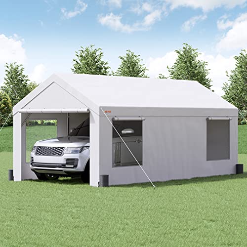 VEVOR Heavy Duty Carport, 10x20ft Car Canopy, Portable Garage with Roll-up Ventilated Windows & Removable Sidewalls, UV Resistant Waterproof All-Season Tarp for SUV, F150, Car, Truck, Boat VEVOR