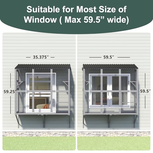 TIMHAKA Cat Catio, Expandable Window Box Enclosure for Multiple Indoor Cats, Comfortable Wooden Small Pet Perch House, All-Weather Use, for Safely Enjoying Outdoor Sights, Playing, Sunbathing, Napping TIMHAKA