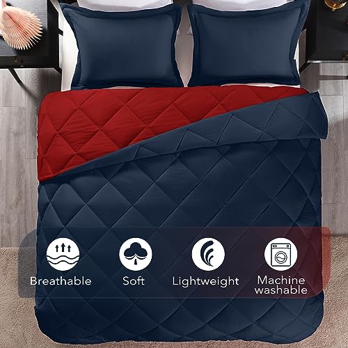 downluxe Twin Comforter Set - Red and Navy Twin Comforter, Soft Bedding Sets for All Seasons -2 Pieces - 1 Comforter (66"x92") and 1 Pillow Sham(20"x26") downluxe