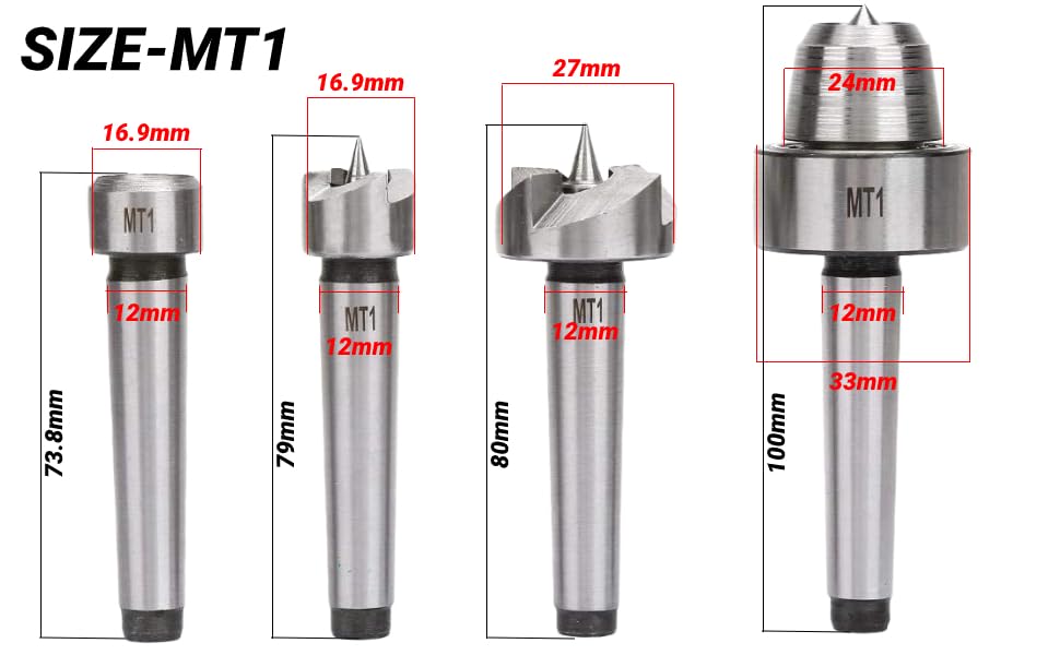 Live Center Wood Lathe Drive Spur Cup 4pcs Set with 2Pcs Extra Replacement Tips with Good Quality Wooden Box (MT1) SP1stopmall