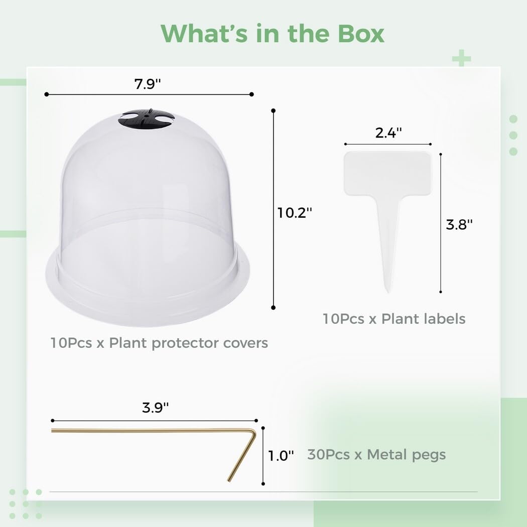 Homaisson 10PCS Plant Protector Covers, Plastic Garden Cloches, Reusable Mini Greenhouse for Plants, Bell Cloche Plant Protectors with Built-in Rotating Vents for Tender and New Seedlings Homaisson