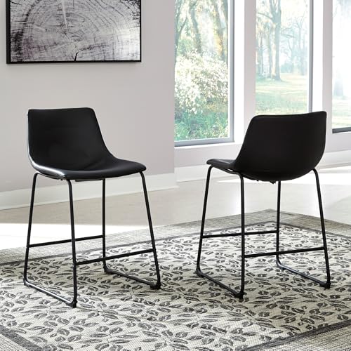 Signature Design by Ashley Centiar 24" Counter Height Modern Bucket Barstool, 2 Count, Black Signature Design by Ashley