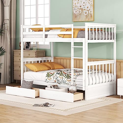 Merax Twin Over Twin Wood Bunk Bed with Storage Drawers in White Merax