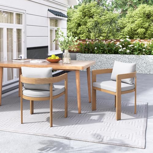 Christopher Knight Home Aluminum Dining Chair Set of 2, Armchairs with Cushions, Barrel Accent Chair, Wood-Like Finish, Comfy Seating Kitchen Side Chair Set for Balcony, Backyard, Garden, Teak Christopher Knight Home