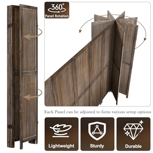 WelFurGeer 6 Panel Room Divider Screen - 360° Adjustable Folding Panels for Privacy, Bedroom, Living Room & Patio, Handcrafted Decorative Room Divider, Freestanding Divider for Room Separation (Brown) WelFurGeer