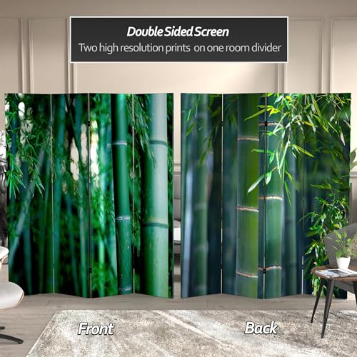 Red Lantern 6 ft. Tall Double Sided Bamboo Tree Canvas Room Divider 4 Panel 4 Panel Freestanding Folding Privacy Screen, Partition, and Separator for Modern and Contemporary Bedroom, Home Office Red Lantern