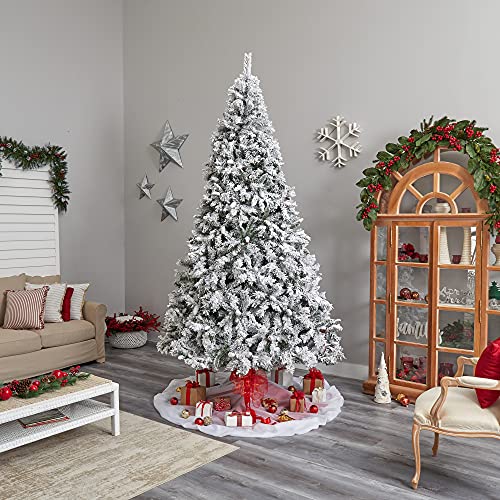 Nearly Natural 10ft. Flocked West Virginia Fir Artificial Christmas Tree with 800 Clear LED Lights and 1680 Tips Nearly Natural