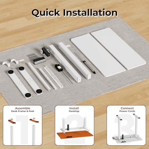JYLH JOYSEEKER Small Standing Desk, 32" ×20" Electric White Standing Desk, Height Adjustable Compact Sit Stand Workstation with Splice Board, Home Office Desk with 2 Hooks JYLH JOYSEEKER