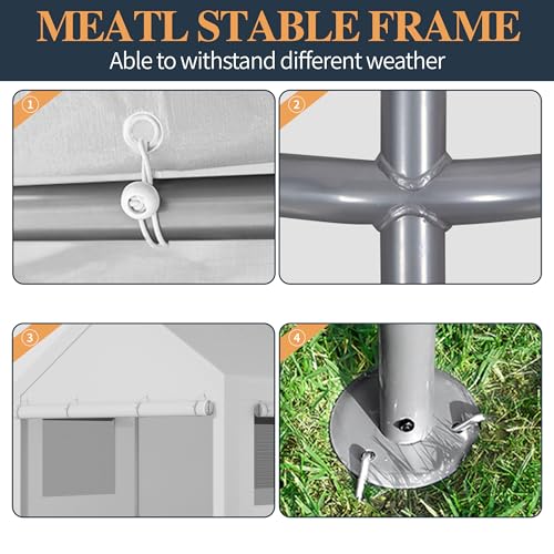 Shintenchi Carport 12' x 20' Heavy Duty Portable Garage, Car Port Canopy with Side-Opening Removable Door & Roll-Up Windows, Car Canopy for Truck,Car,Boat,Motorcycle,White Shintenchi