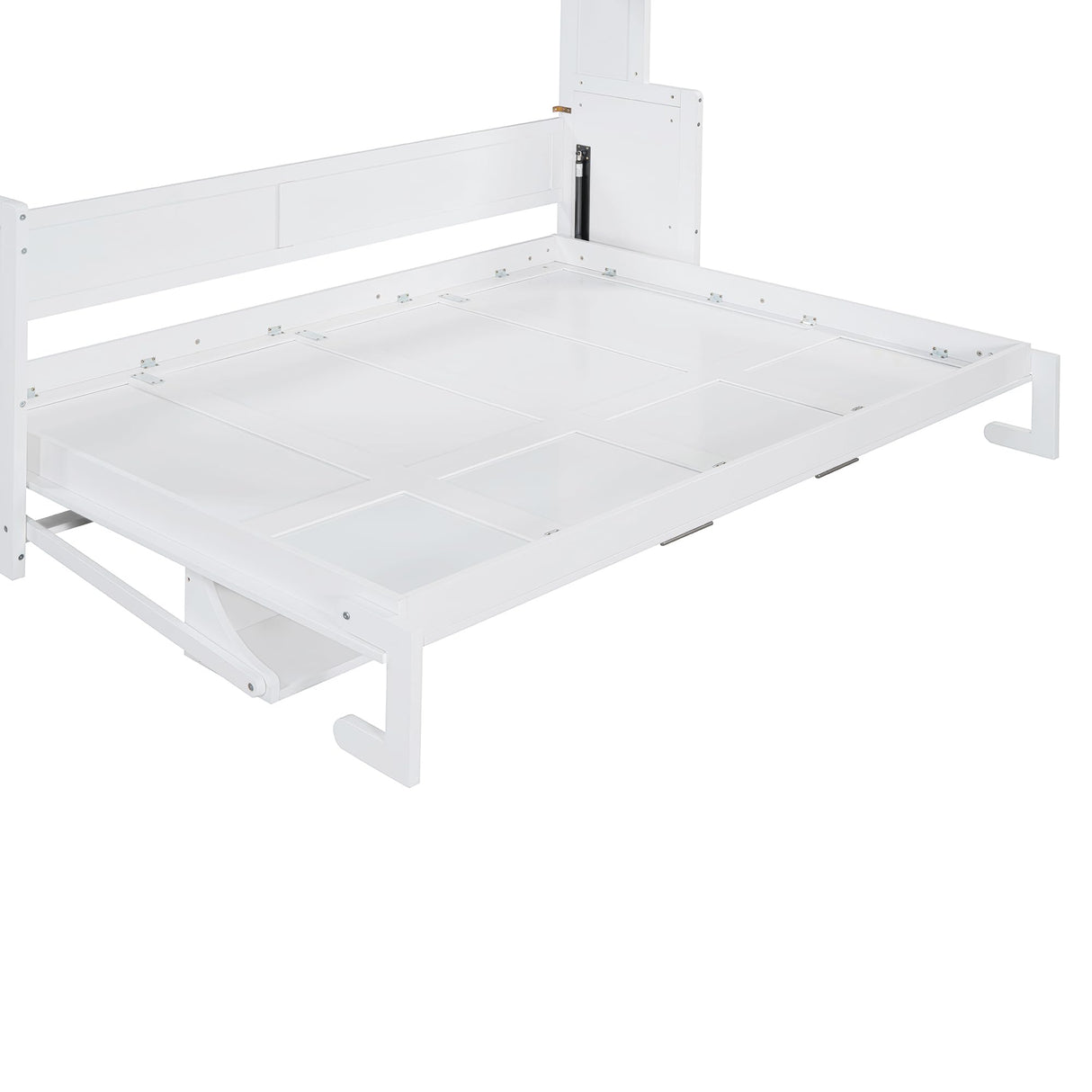 Bekeknlny Queen Size Murphy Bed with Hydraulic Lift & Desk Design, Wood Wall Bed Muti-Functional Designed for Guest Room Home Office (White/H, Queen) Bekeknlny