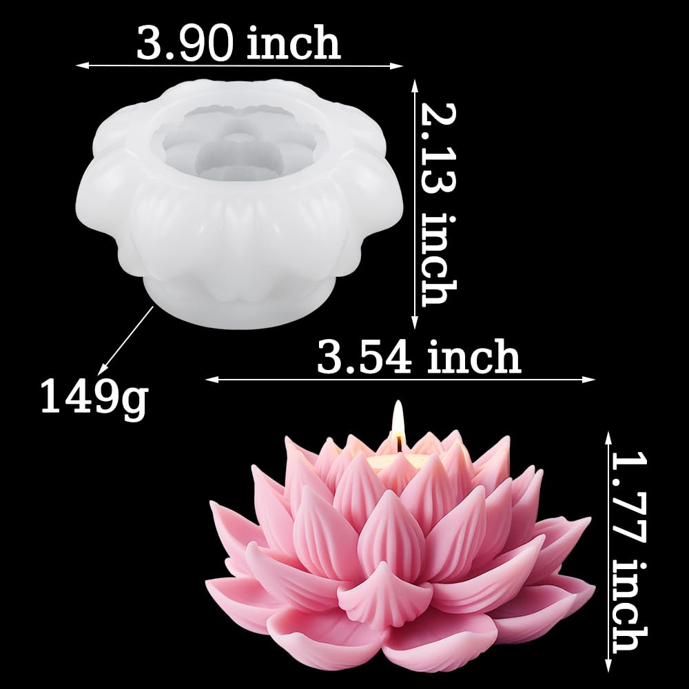 3D Lotus Candle Molds for Candle Making Supplies Flower Silicone Mold for Scented Candles Soap Making DIY Plaster Aromatherapy Candles Home Decor Floral Silicone Molds for Resin Epoxy Cement Gypsum RUIYDZ