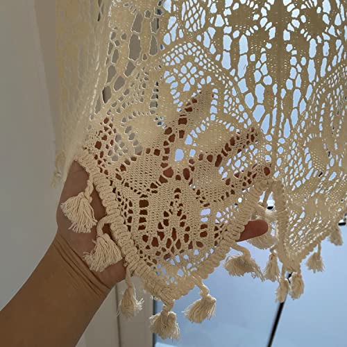 Yunsurey Retro Crochet Curtain Valance for Kitchen Window Boho Curtain Tiers for Coffee Decor Rod Pocket Farmhouse Short Curtains for Room Divider 1 Panel Knitting Doorway Curtain W47 X L26 Inch Yunsurey