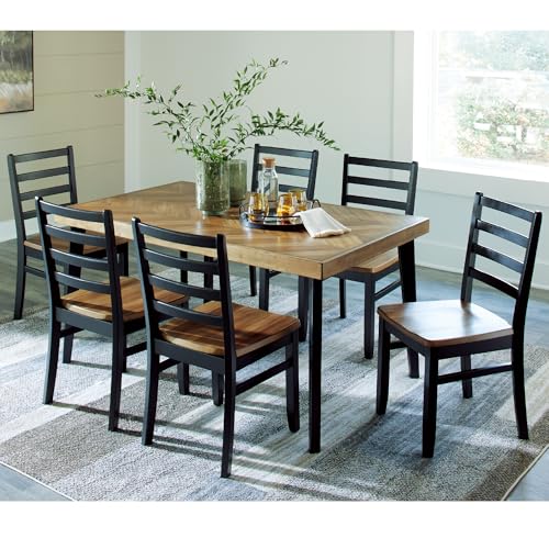 Signature Design by Ashley Blondon Rectangular Dining Room Table Set with 6 Chairs, Chevron Pattern, Tapered Legs, Seats 6, Wood, 60" Long, Brown & Black Signature Design by Ashley