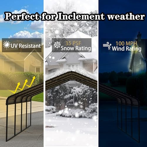 FILLOSLOV Heavy Duty Metal Carport 20x20 FT Galvanized Steel Carport Shelter for 2 Car Extra Large Canopy for Dual Vehicle, RV Boat Storage All Weather Protection Garage Party Tent (20x20 FT) FILLOSLOV