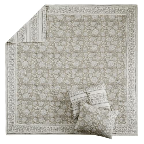 Levtex Home Adare Taupe Reversible Full/Queen Quilt Set (88x92in) and 2 Pillow Shams (26x20in) - Floral Bedding - Taupe White - Cotton Full/Queen Size Quilt Bedding Set - Lightweight, Soft, Pre-Washed Levtex Home