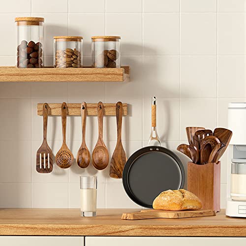 WOODME Kitchen Utensils Set 8 Piece Teak Wooden Cooking Utensil Set Non-Stick Pan Wood Spoons and Spatula Cookware for Home Everyday Use &Kitchen Tools WOODme