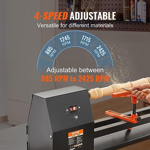 VEVOR Benchtop Wood Lathe, 14 in x 40 in, 0.5 HP 370W Power Wood Turning Lathe Machine, 4 Speed Adjustable 885/1245/1715/2425 RPM with Chisels Faceplate Plastic Handle Hex Wrench, for Woodworking VEVOR