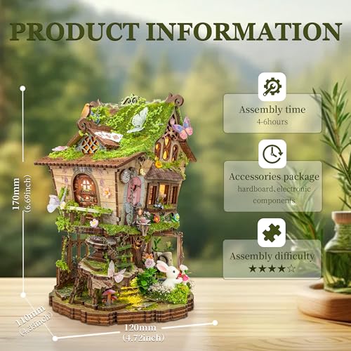 LoreNook Book Nook Kits for Adults, DIY Miniature House with Warm LED Lights, Fantasy Treehouse Booknook, Bookshelf Decor Gifts for Friends - Rowan's Tree House