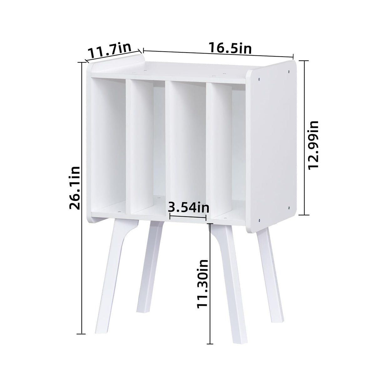 LELELINKY Small Record Player Stand - Width 11.7 In, White Vinyl Record Storage Table with 4 Cabinet Up to 80 Albums, Vinyl Holder with Wood Legs,Turntable Stand Display Shelf for Bedroom Living Room LELELINKY