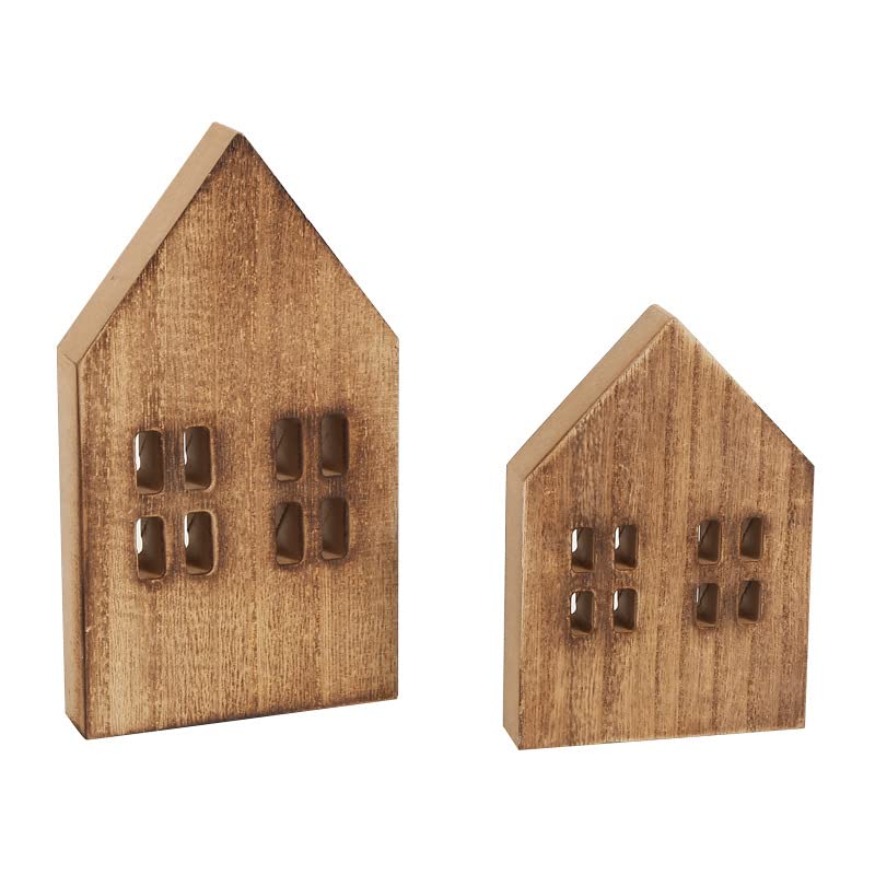 iMagitek 2 Pack Block Farmhouse Home Wooden Sign House Shaped Wooden Sign Tiered Tray Decor for Home Room Table (Brown) iMagitek